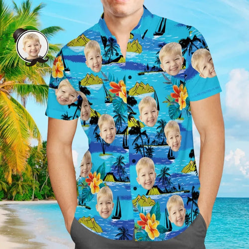Benutzerdefinierte Baby Face Hawaiihemd Herren All Over Print Große Blätter Kurzarmhemd Für Papa - MyFaceBoxerDE