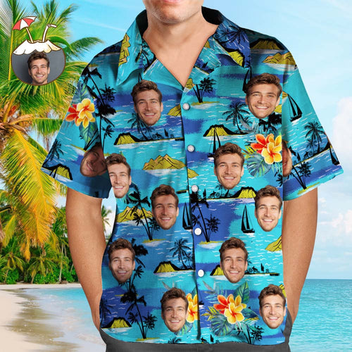 Benutzerdefinierte Gesicht Hawaiihemd Herren Kurzarm Aloha Beach Shirt für Herren