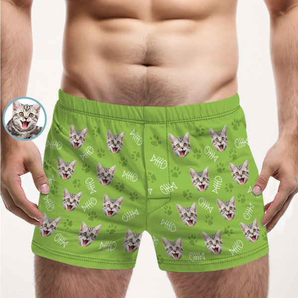 Benutzerdefinierte Mehrfarbige Boxershorts Mit Katzengesicht, Personalisiertes Lässiges Unterwäsche-geschenk Für Ihn - MyFaceBoxerDE