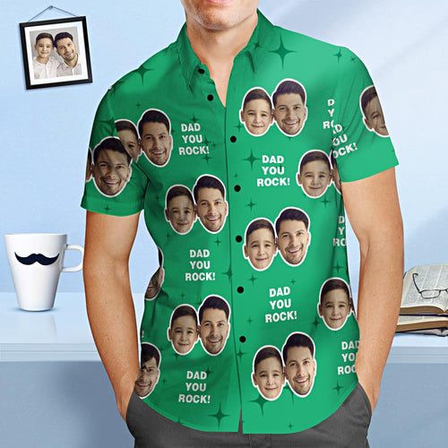 Benutzerdefiniertes Gesichts-hawaii-shirt „dad You Rock“, Personalisiertes Vatertags-shirt-geschenk Für Papa - MyFaceBoxerDE