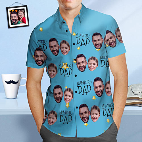 Benutzerdefiniertes Gesicht Hawaiihemd Nummer 1 Papa, Personalisiertes Vatertagshemd, Geschenk Für Papa - MyFaceBoxerDE