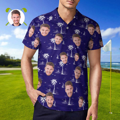 Benutzerdefiniertes Gesicht Polo-shirt Für Männer Coconut Tree Island Personalisierte Hawaiianische Golf-shirts