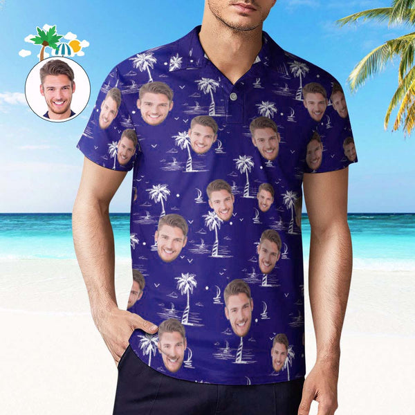 Benutzerdefiniertes Gesicht Polo-shirt Für Männer Coconut Tree Island Personalisierte Hawaiianische Golf-shirts