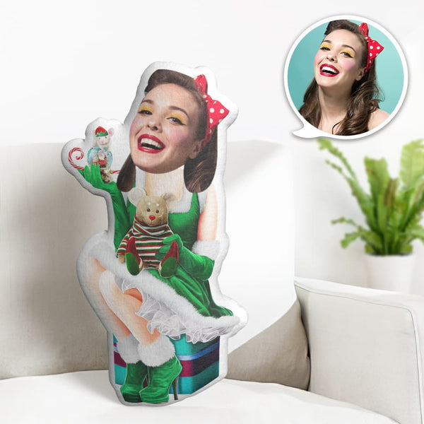 Personalisiertes Gesichtskissen Personalisiertes Fotokissen Grünes Weihnachtskleid Minime Kissen Geschenke Für Weihnachten - MyFaceBoxerDE
