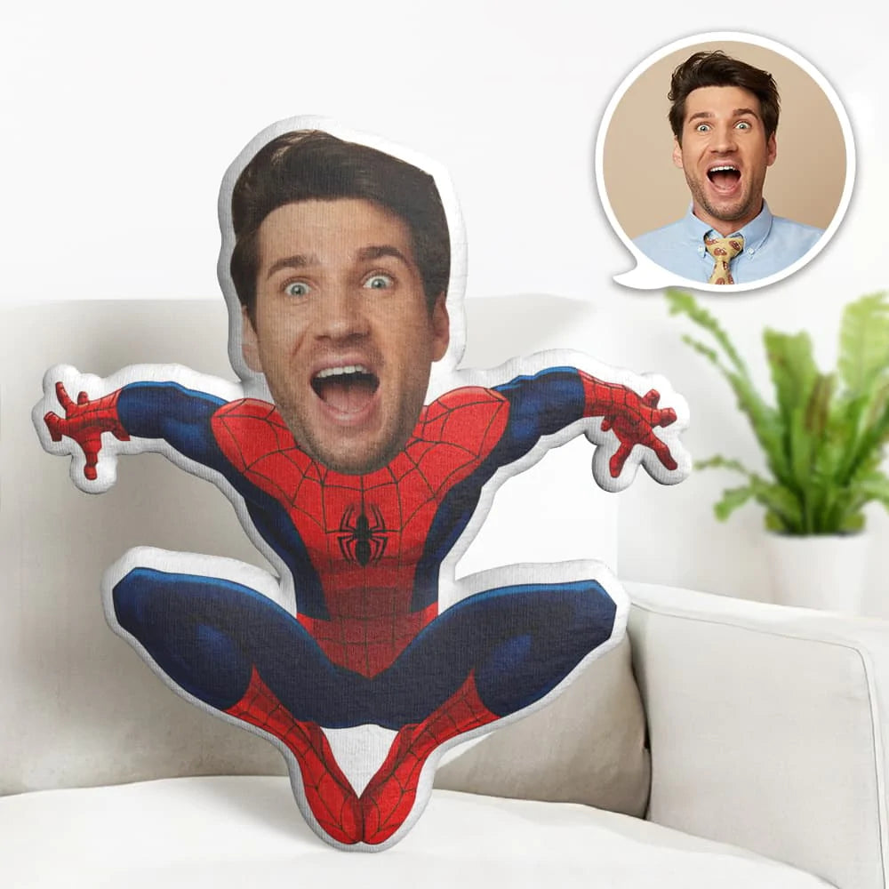 Individuelles Gesichtskissen Personalisiertes Fotokissen  Hockende Spiderman MiniMe Kissen Geschenke für Ihn
