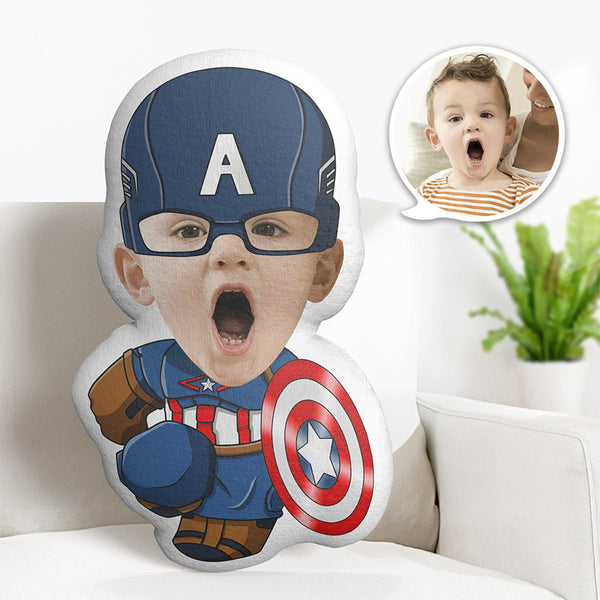 Benutzerdefiniertes Gesichtskissen Personalisiertes Fotokissen Q Version Captain America Minime Kissengeschenke Für Kinder - MyFaceBoxerDE