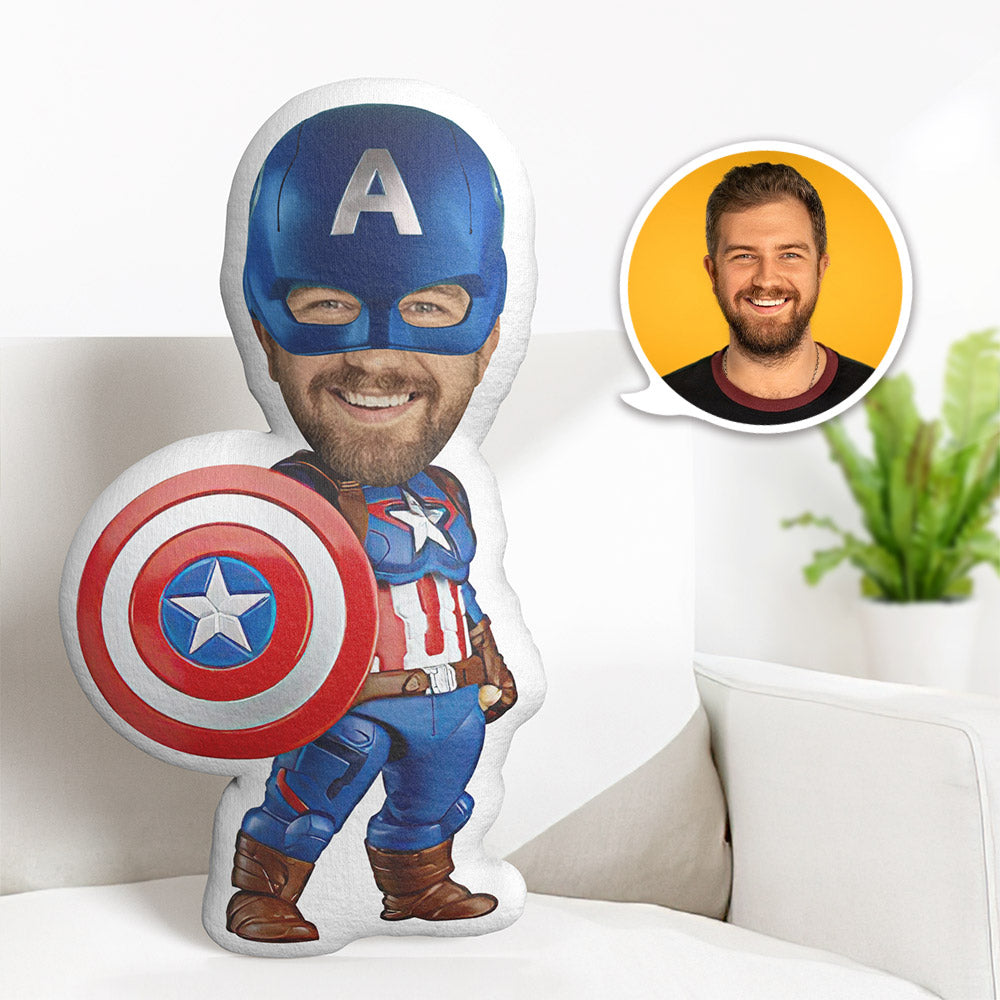 Benutzerdefiniertes Gesichtskissen Personalisiertes Fotokissen Schild Captain America Minime Kissengeschenke Für Ihn - MyFaceBoxerDE