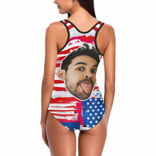 Kundenspezifischer Komisch Gesicht USA Flagge Damen Einteiler Badeanzug