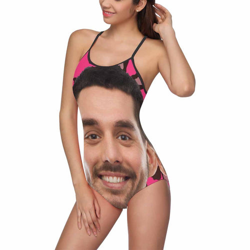 Kundenspezifischer Gesicht Pink Hintergrund Lustige Damen Slip Einteiler Badeanzug