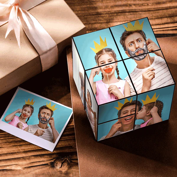 Geschenk für Papa DIY Fotorahmen Rubics Multiphoto-Rahmen Personalisierter Bildcollage-Würfel nicht zusammengebaut