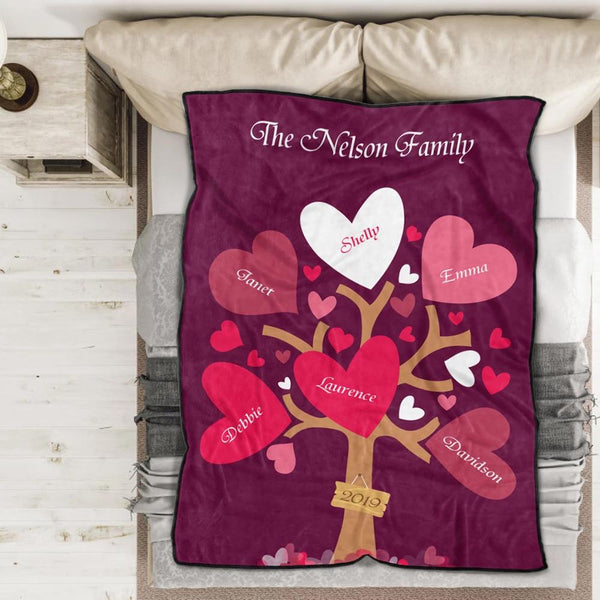 Personalisierte 5 Namen Decke Vlies Decke Liebe Familie Baum