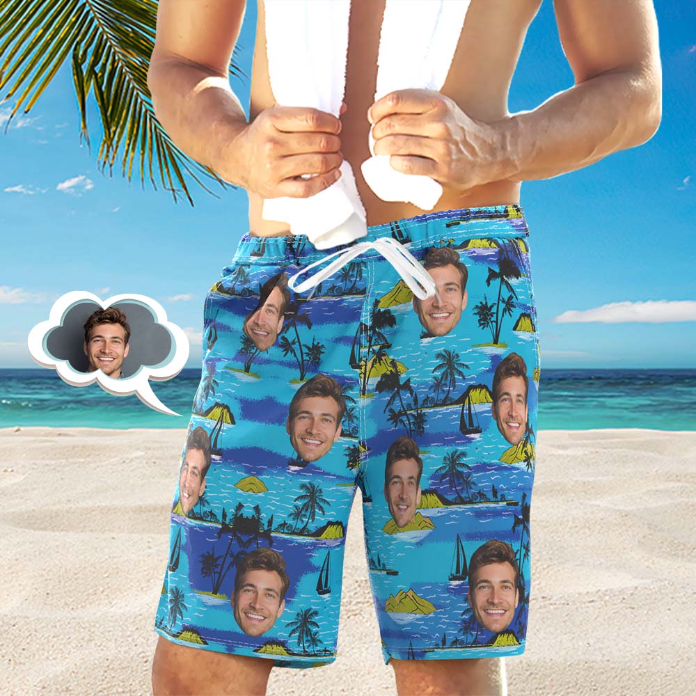 Custom Face Beach Trunks All Over Print Photo Shorts Für Herren – Tropical Island - MyFaceBoxerDE
