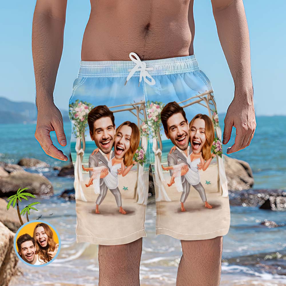 Benutzerdefinierte Paar Gesicht Strand Shorts Personalisierte Hochzeit Badehose Lustige Geschenke Für Freund - MyFaceBoxerDE