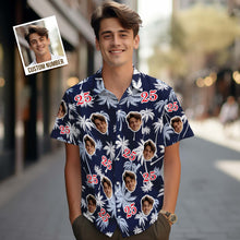 Benutzerdefinierte Hawaii-hemden Mit Gesicht Und Zahl Zum Geburtstag, Rote Und Weiße Kokosnussbaum-hemden - MyFaceBoxerDE