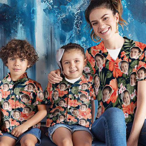 Benutzerdefiniertes Gesicht-Shirt Frauen und Kinder Hawaiihemden Aloha Flowers Muttertagsgeschenk