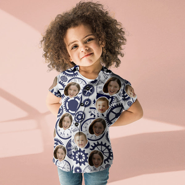 Benutzerdefiniertes Gesicht Shirt Frauen und Kinder Hawaiihemden Kurzarmhemd Muttertagsgeschenk - Uhr