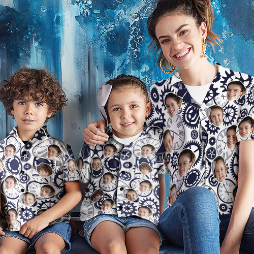 Benutzerdefiniertes Gesicht Shirt Frauen und Kinder Hawaiihemden Kurzarmhemd Muttertagsgeschenk - Uhr