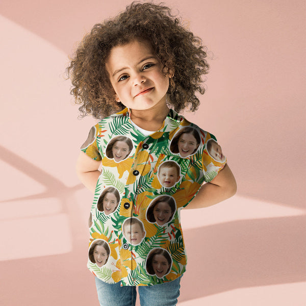 Benutzerdefiniertes Gesicht Shirt Frauen und Kinder Hawaiihemden Kurzarmhemd Muttertagsgeschenk Gelbe Blumen