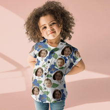 Benutzerdefiniertes Gesicht-Shirt Damen und Kinder Hawaiihemden Kurzarmhemd Muttertagsgeschenk Blaue Blumen