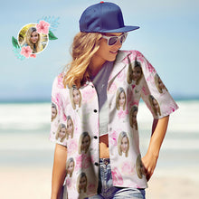 Benutzerdefiniertes Gesicht-Shirt Damen Hawaiihemd Kurzarm Shirt Mode Bekleidung Rosa Blumen