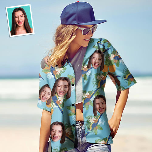 Benutzerdefiniertes Gesicht Hawaiihemd für Frauen Personalisiertes Frauen Foto Hawaiihemd Geschenk für sie - Tukan-Party
