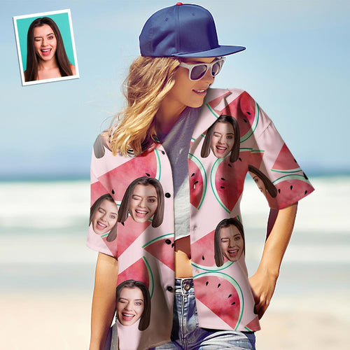 Benutzerdefiniertes Gesicht Hawaiihemd für Frauen Personalisiertes Frauen Foto Hawaiihemd Geschenk für sie - Wassermelone