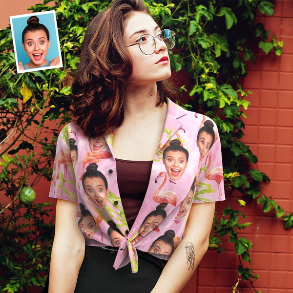 Benutzerdefiniertes Gesicht Hawaiihemd für Frauen Personalisiertes Frauen Foto Hawaiihemd Geschenk für sie - Rosa Flamingo