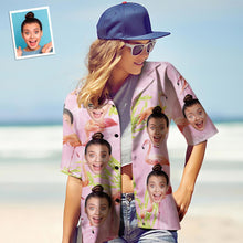 Benutzerdefiniertes Gesicht Hawaiihemd für Frauen Personalisiertes Frauen Foto Hawaiihemd Geschenk für sie - Rosa Flamingo