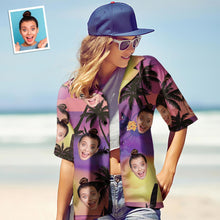Benutzerdefiniertes Gesicht Hawaiihemd für Frauen Personalisiertes Frauen Foto Hawaiihemd Geschenk für Sie - Lila Sonnenuntergang