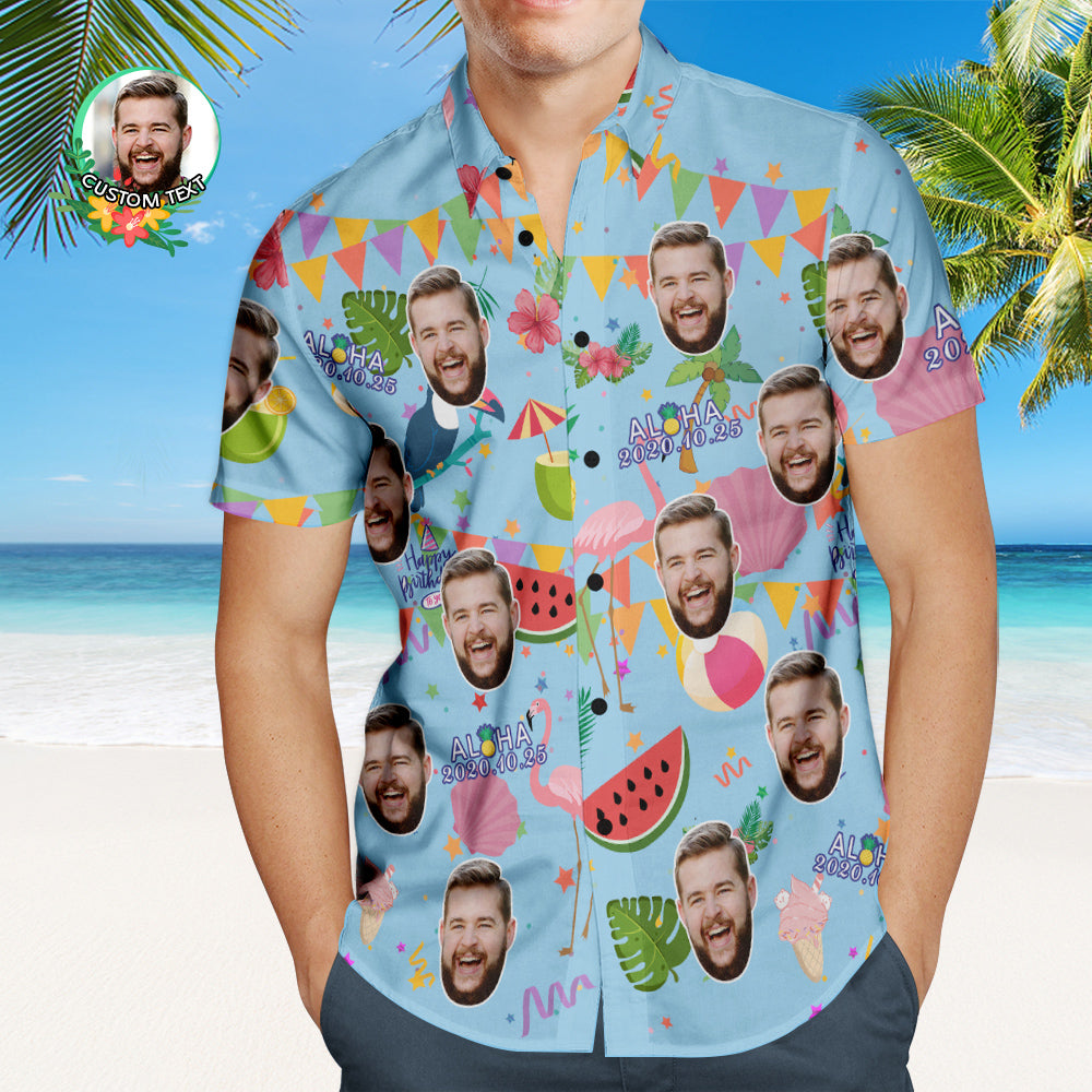 Kundenspezifisches Aloha-geburtstagsfeier-hawaii-hemd Personalisiertes Hemd Mit Ihrem Gesicht Und Geburtstagsdatum - MyFaceBoxerDE