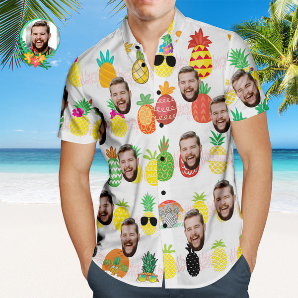 Kundenspezifisches Geburtstags-hawaii-hemd-ananas-party-personalisiertes Gesichts-hemd - MyFaceBoxerDE