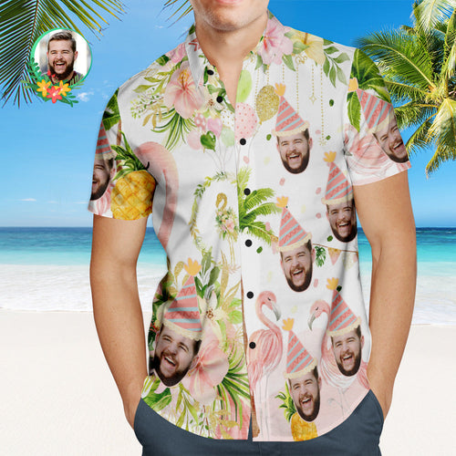 Kundenspezifisches Flamingo-geburtstagsfeier-hawaiianer-hemd Personalisiertes Gesichts-hemd - MyFaceBoxerDE