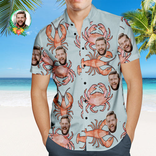 Benutzerdefiniertes Gesicht Hawaiihemd Hummer Und Essbare Krabbe Personalisiertes Gesichtshemd - MyFaceBoxerDE