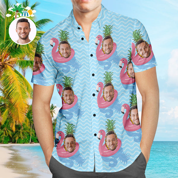 Custom Face Hawaiian Shirt Cooler Flamingo Personalisiertes Aloha Beach Shirt Für Männer - MyFaceBoxerDE