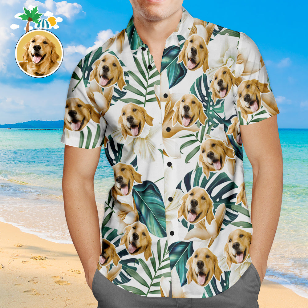 Kundenspezifisches Gesicht Hawaiihemd Weiße Blumen Personalisiertes Aloha Beach Shirt Für Haustierliebhaber - MyFaceBoxerDE