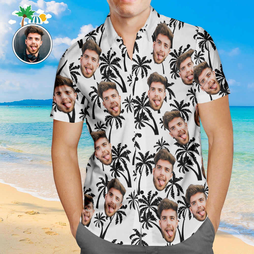 Custom Face Hawaiian Shirt Coconut Trees Design Personalisiertes Aloha Beach Shirt Für Männer - MyFaceBoxerDE