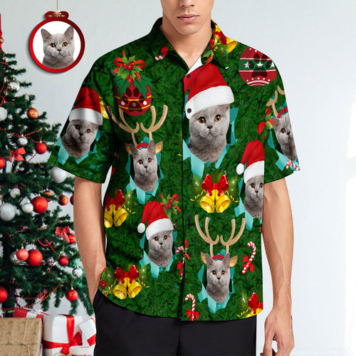 Das Hawaiihemd Der Kundenspezifischen Gesichts-männer Sankt-hut-geweih-weihnachtshemd - MyFaceBoxerDE