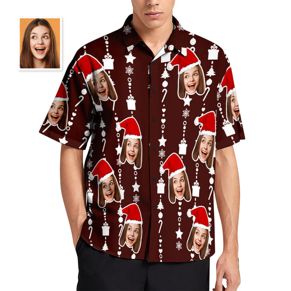 Benutzerdefiniertes Gesicht Hawaiihemden Für Männer Personalisiertes Foto Spaß Weihnachtshemden Geschenk Für Männer Lässiges Button-down-hemd - MyFaceBoxerDE