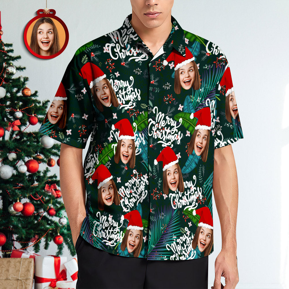 Custom Face Hawaiihemden Personalisiertes Fotogeschenk Herren Weihnachtshemden Blume Und Blätter - MyFaceBoxerDE