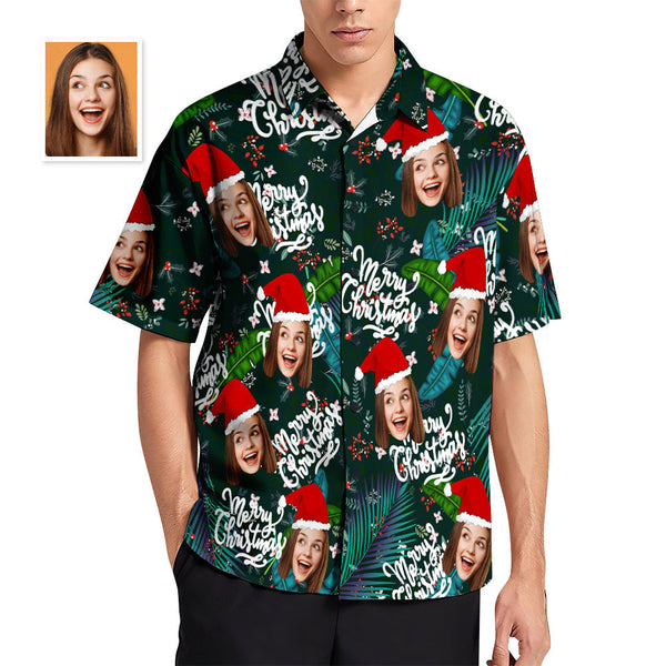Custom Face Hawaiihemden Personalisiertes Fotogeschenk Herren Weihnachtshemden Blume Und Blätter - MyFaceBoxerDE