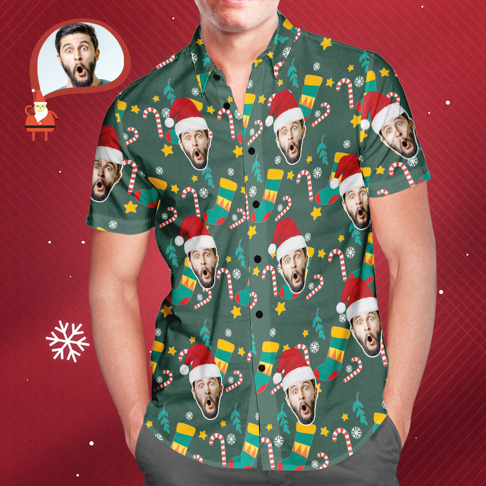 Männer Benutzerdefinierte Gesichtsabnutzung Weihnachtsmütze Weihnachten Hawaiian Aloha Shirts Weihnachtsgeschenk - MyFaceBoxerDE