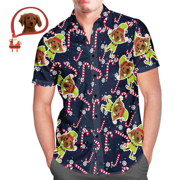 Custom Dog Face Weihnachtself Herren All Over Print Hawaiihemd Weihnachtsgeschenk Für Ihn - MyFaceBoxerDE