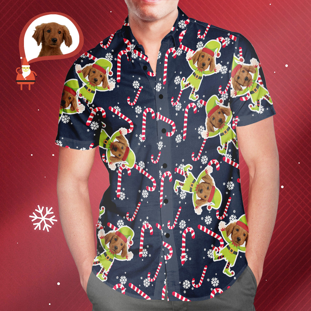 Custom Dog Face Weihnachtself Herren All Over Print Hawaiihemd Weihnachtsgeschenk Für Ihn - MyFaceBoxerDE