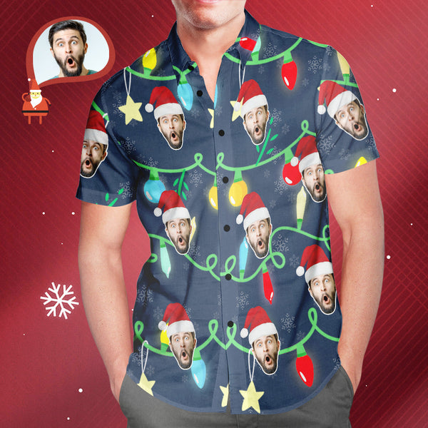 Custom Face Herren All Over Print Weihnachtslichter Hawaiihemd Weihnachtsgeschenk - MyFaceBoxerDE