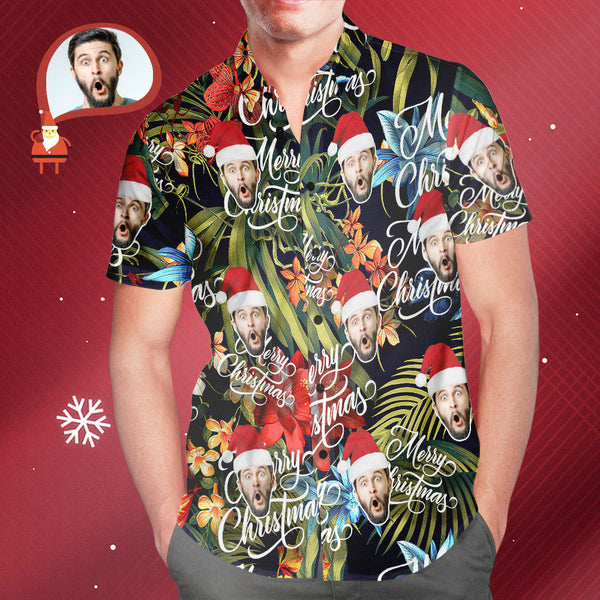 Das Benutzerdefinierte Gesicht Der Männer Frohe Weihnachten Ganz Über Druck-spaß-weihnachtshawaiianhemd-geschenk Für Männer - MyFaceBoxerDE