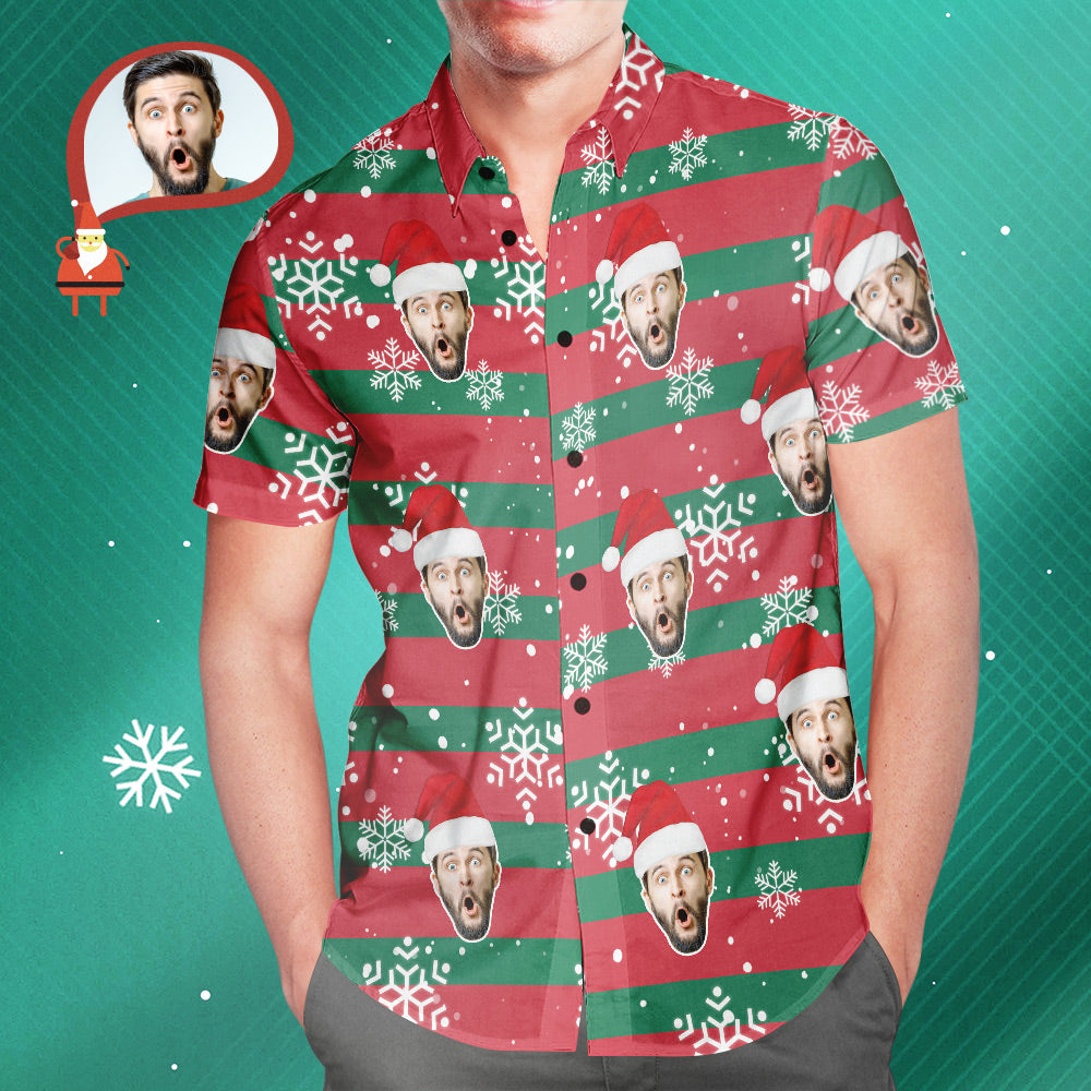 Kundenspezifisches Gesicht Sankt Rotes Und Grünes Weihnachtshawaiianer-aloha-hemd-geschenk Für Ihn - MyFaceBoxerDE