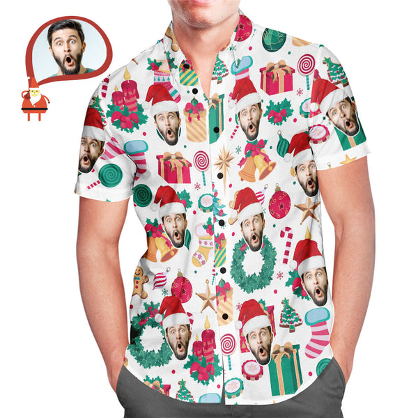 Lustiges Kundenspezifisches Gesicht-weihnachtsmuster-hawaii-hemd-geschenk Für Ihn - MyFaceBoxerDE