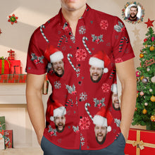 Benutzerdefiniertes Gesicht Hawaiihemd Personalisierte Foto-weihnachtshemden Mit Zuckerstangen Für Männer - MyFaceBoxerDE
