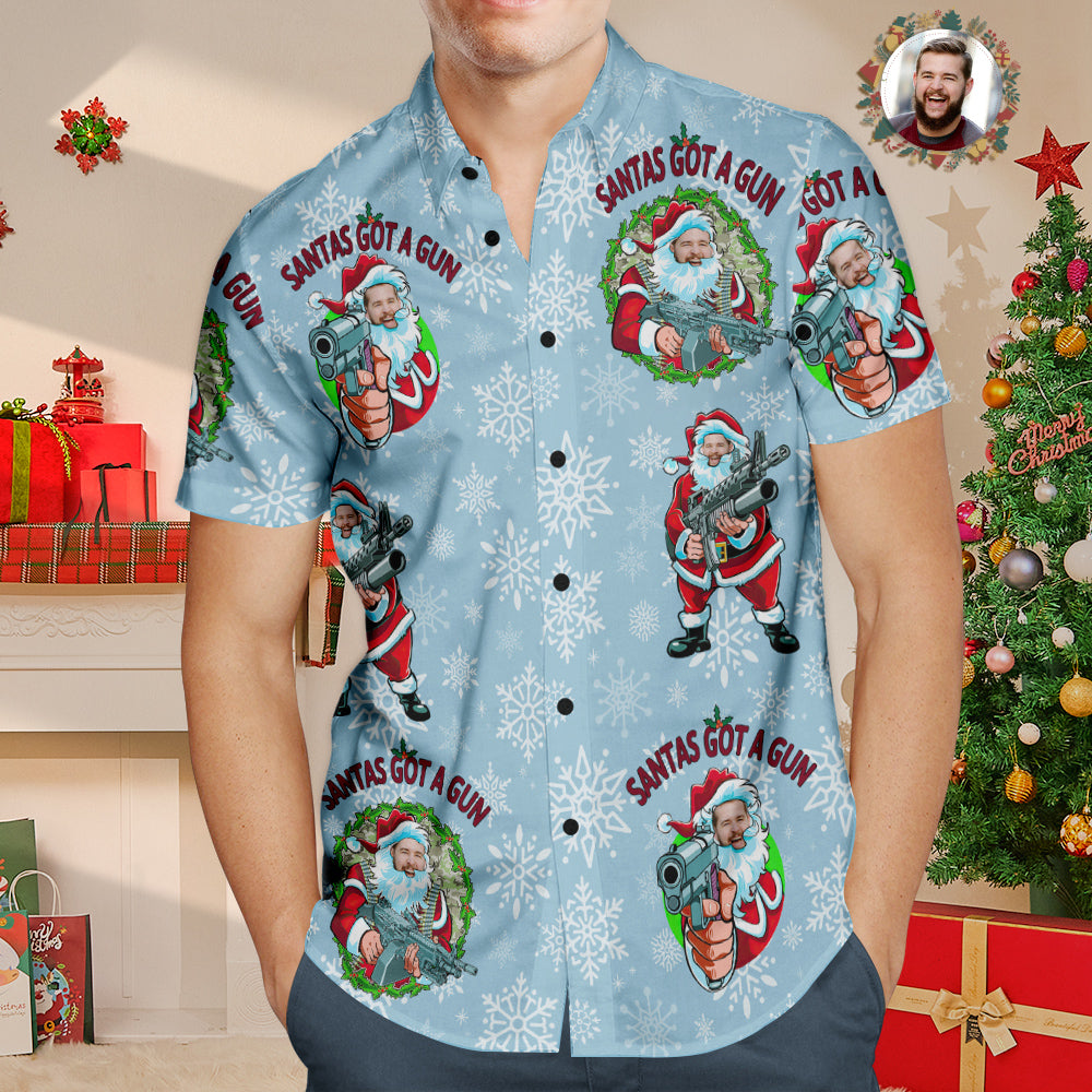 Benutzerdefiniertes Gesicht Hawaiihemd Personalisiertes Foto Lustiges Weihnachtsmann-weihnachtshemd Mit Maschinengewehr - MyFaceBoxerDE