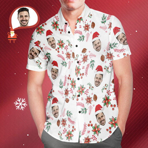 Kundenspezifisches Gesicht-weihnachtsmuster-hawaii-hemden Lustiges Personalisiertes Foto-hawaii-hemd Für Männer - MyFaceBoxerDE